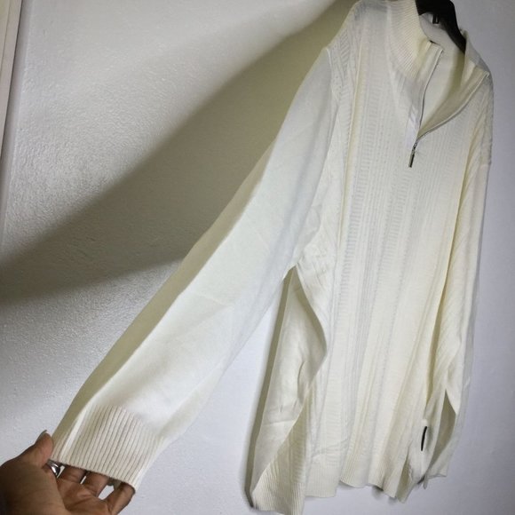 Steve Harvey Men Pullover Sweater Long Sleeve Cream Size 5XL Quarter Zip - Picture 6 of 10